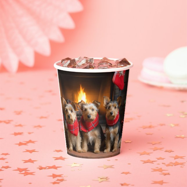Australian Terrier by the Fireplace Christmas Paper Cups (Insitu)