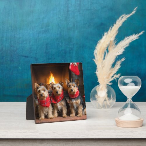 Australian Terrier by the Fireplace Christmas Plaque