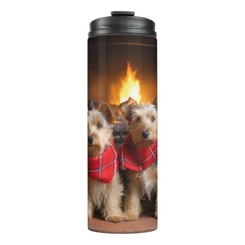 Australian Terrier by the Fireplace Christmas Thermal Tumbler