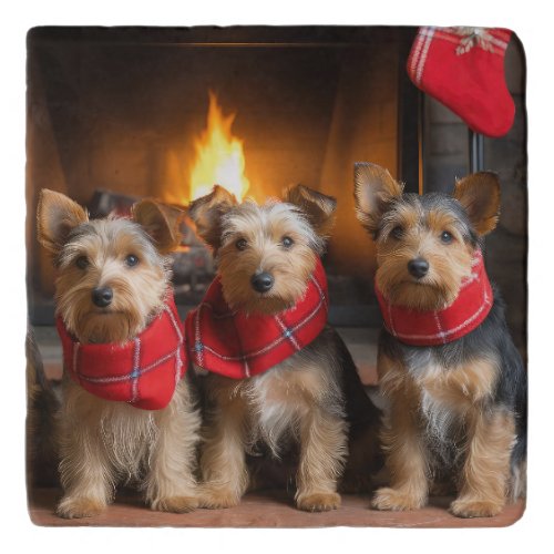 Australian Terrier by the Fireplace Christmas Trivet