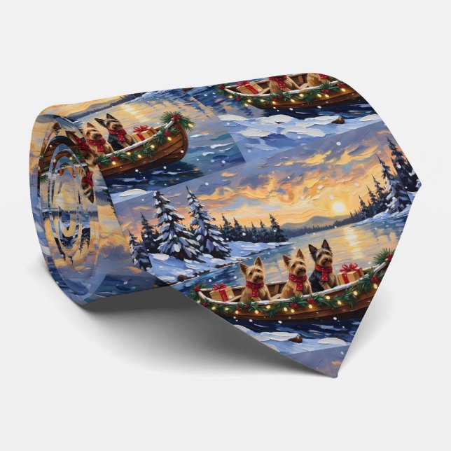 Australian Terrier Christmas Boat Holiday Neck Tie (Rolled)