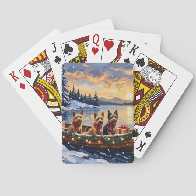 Australian Terrier Christmas Boat Holiday Poker Cards (Back)