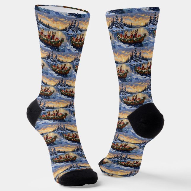 Australian Terrier Christmas Boat Holiday Socks (Angled)