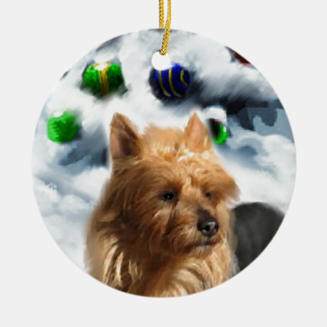 Australian Terrier Christmas Ceramic Ornament (Front)