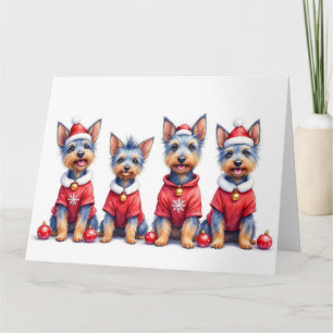 Australian Terrier Christmas Dress Santa Hat Card