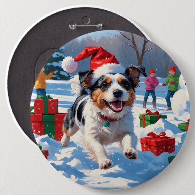 Australian Terrier Christmas Festive Snow Scene Button (Front & Back)