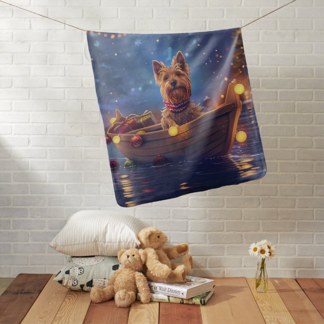Australian Terrier Christmas Festive Voyage Baby Blanket (In Situ)