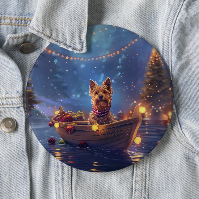 Australian Terrier Christmas Festive Voyage Button (In Situ)