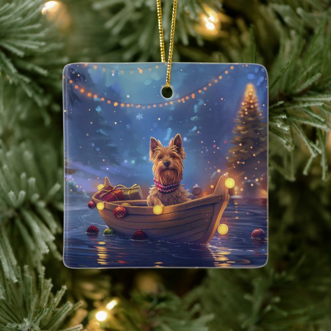 Australian Terrier Christmas Festive Voyage Ceramic Ornament (Tree)