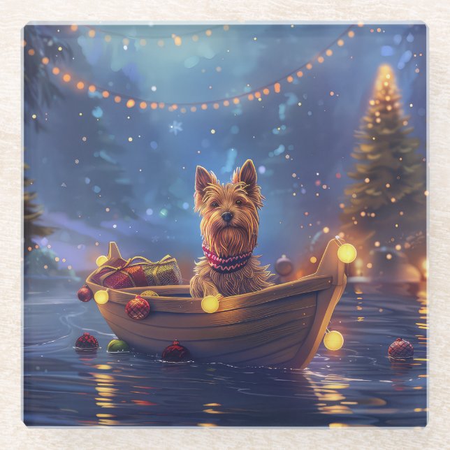 Australian Terrier Christmas Festive Voyage Glass Coaster (Front)