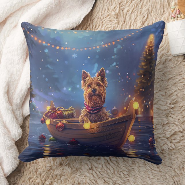 Australian Terrier Christmas Festive Voyage Throw Pillow (Blanket)