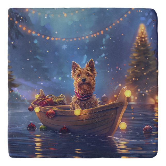 Australian Terrier Christmas Festive Voyage Trivet (Front)