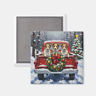 Australian Terrier Christmas Red Truck Holiday Magnet