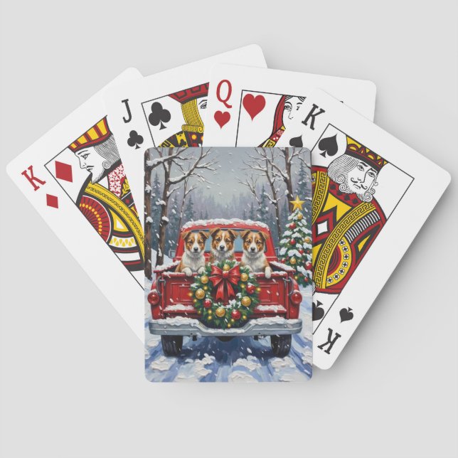 Australian Terrier Christmas Red Truck Holiday Poker Cards (Back)