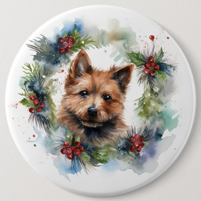 Australian Terrier Christmas Wreath Festive Pup  Button (Front)