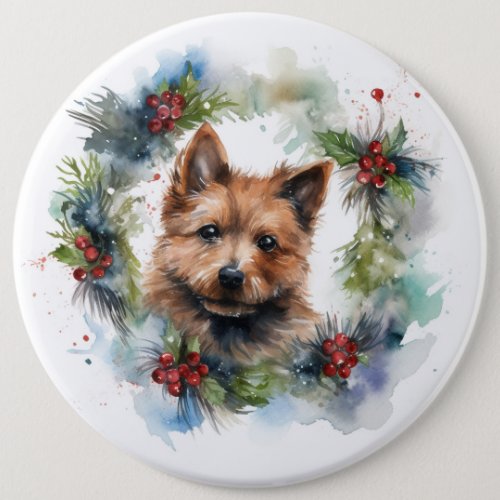 Australian Terrier Christmas Wreath Festive Pup  Button