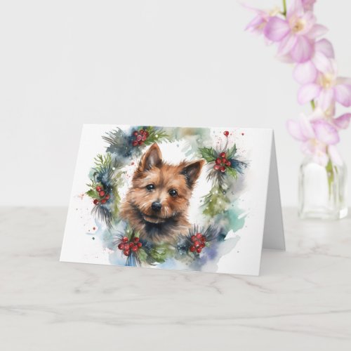 Australian Terrier Christmas Wreath Festive Pup  Card
