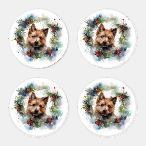 Australian Terrier Christmas Wreath Festive Pup  Coaster Set