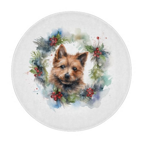 Australian Terrier Christmas Wreath Festive Pup  Cutting Board