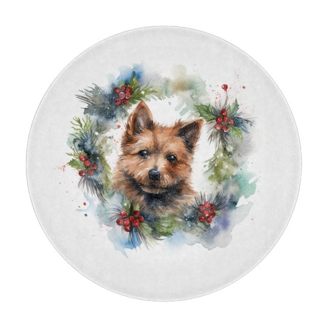 Australian Terrier Christmas Wreath Festive Pup  Cutting Board (Front)