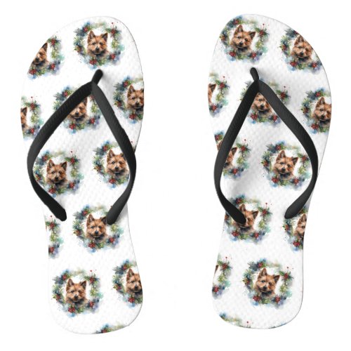 Australian Terrier Christmas Wreath Festive Pup  Flip Flops