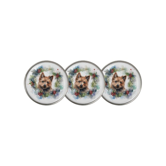 Australian Terrier Christmas Wreath Festive Pup  Golf Ball Marker (3 Up)