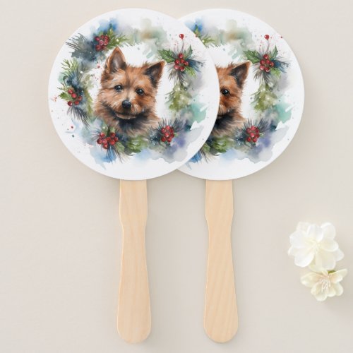 Australian Terrier Christmas Wreath Festive Pup  Hand Fan