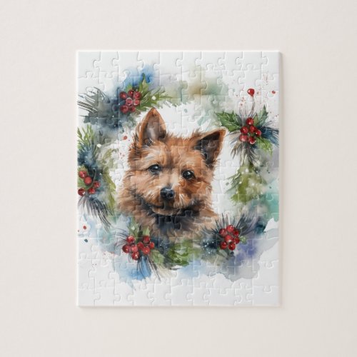 Australian Terrier Christmas Wreath Festive Pup  Jigsaw Puzzle