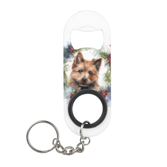 Australian Terrier Christmas Wreath Festive Pup  Keychain Bottle Opener (Front)