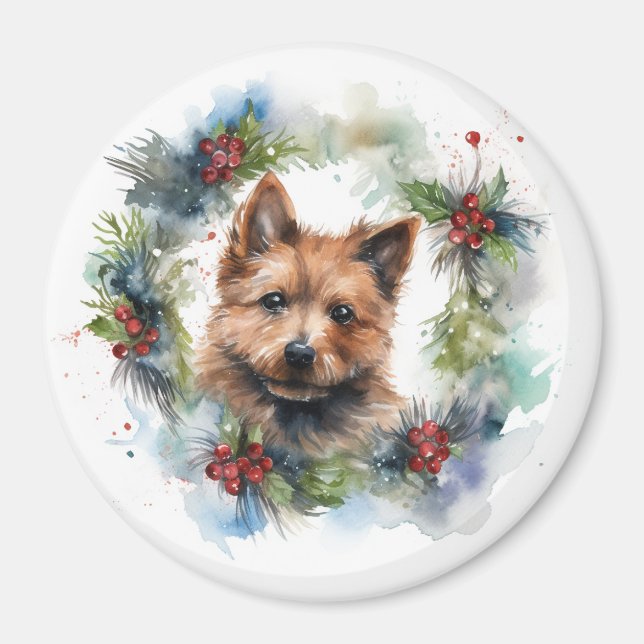 Australian Terrier Christmas Wreath Festive Pup  Magnet (Front)