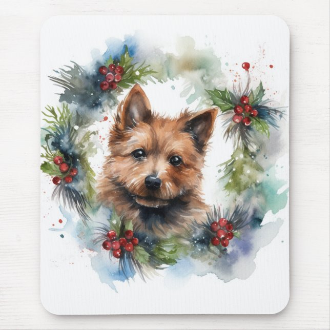 Australian Terrier Christmas Wreath Festive Pup  Mouse Pad (Front)