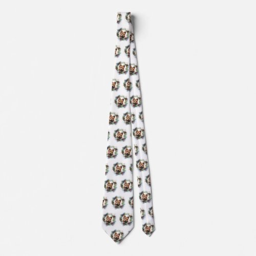 Australian Terrier Christmas Wreath Festive Pup  Neck Tie