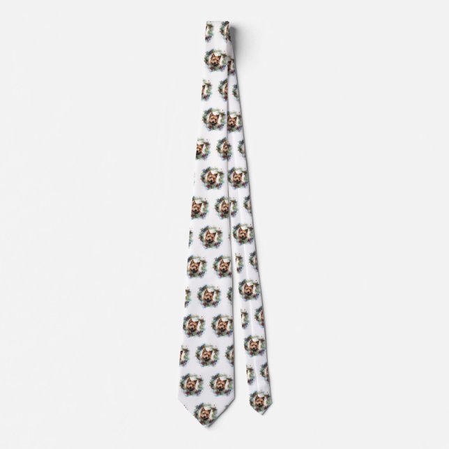 Australian Terrier Christmas Wreath Festive Pup  Neck Tie (Front)