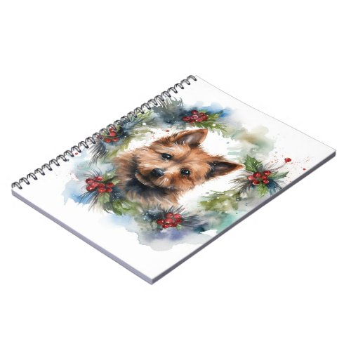 Australian Terrier Christmas Wreath Festive Pup  Notebook