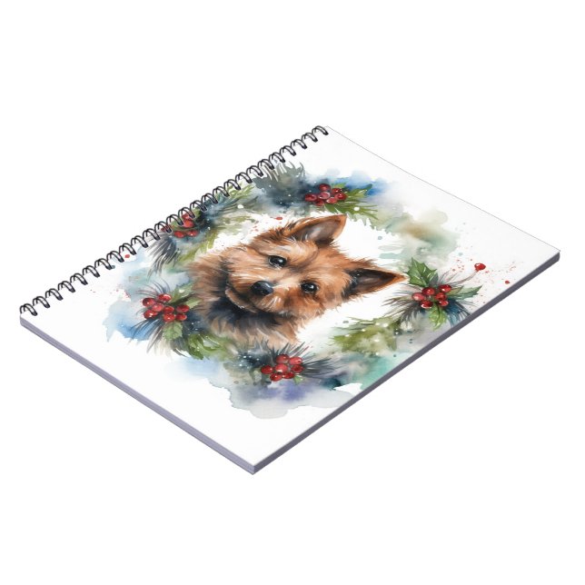 Australian Terrier Christmas Wreath Festive Pup  Notebook (Left Side)
