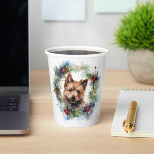 Australian Terrier Christmas Wreath Festive Pup  Paper Cups