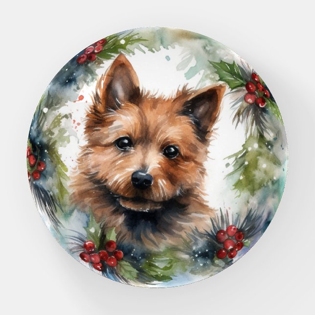 Australian Terrier Christmas Wreath Festive Pup  Paperweight (Front)