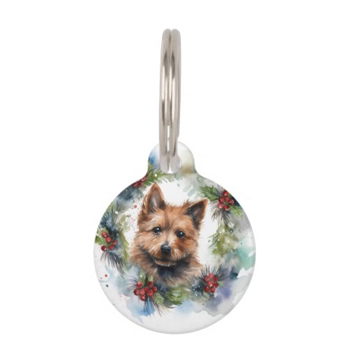 Australian Terrier Christmas Wreath Festive Pup  Pet ID Tag