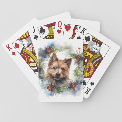 Australian Terrier Christmas Wreath Festive Pup  Poker Cards