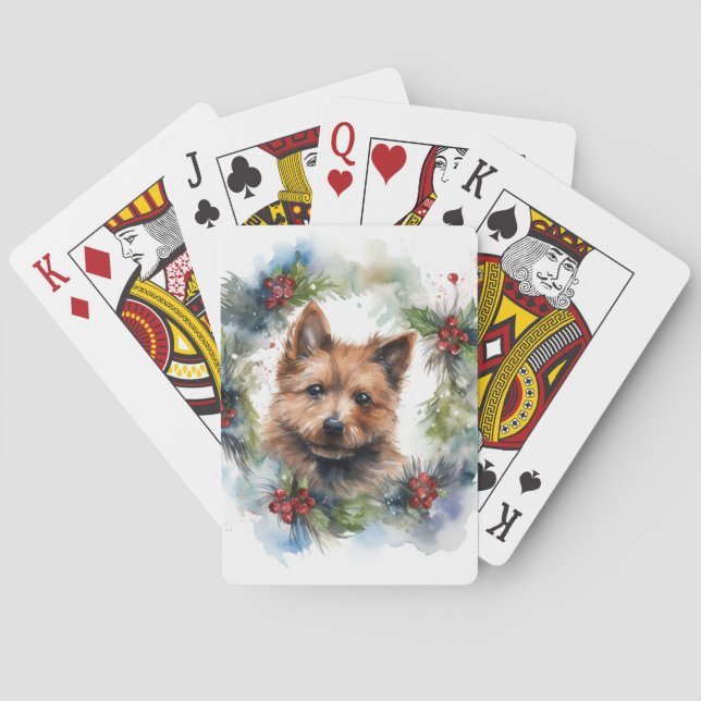 Australian Terrier Christmas Wreath Festive Pup  Poker Cards (Back)