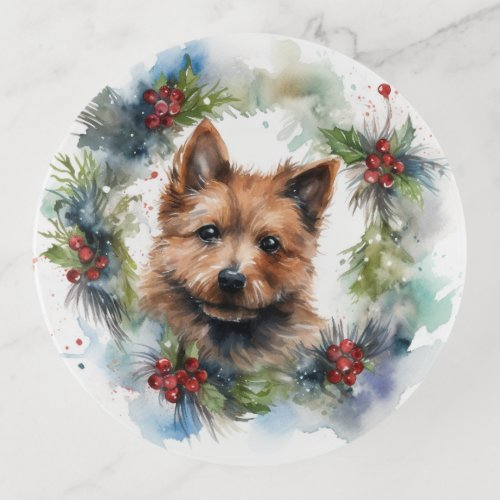 Australian Terrier Christmas Wreath Festive Pup  Trinket Tray