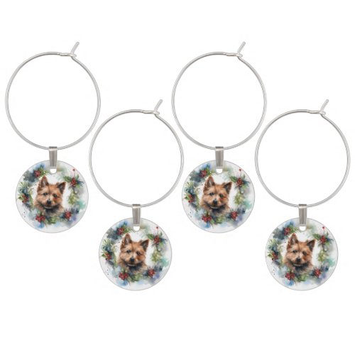 Australian Terrier Christmas Wreath Festive Pup  Wine Charm