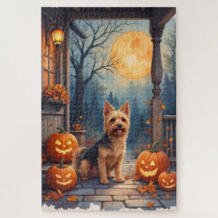 Australian Terrier Cozy Halloween Porch Art Jigsaw Puzzle