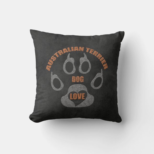 Australian Terrier Dog Breed on Charcoal Gray Throw Pillow (Front)