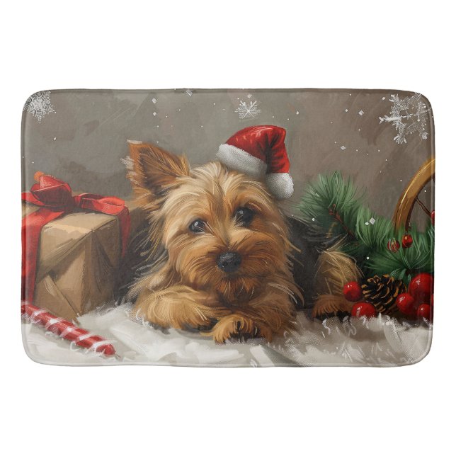 Australian Terrier Dog Christmas Festive Bath Mat (Front)