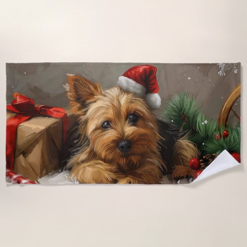 Australian Terrier Dog Christmas Festive Beach Towel