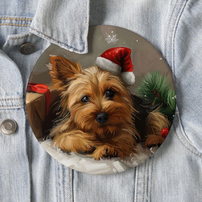 Australian Terrier Dog Christmas Festive Button (In Situ)