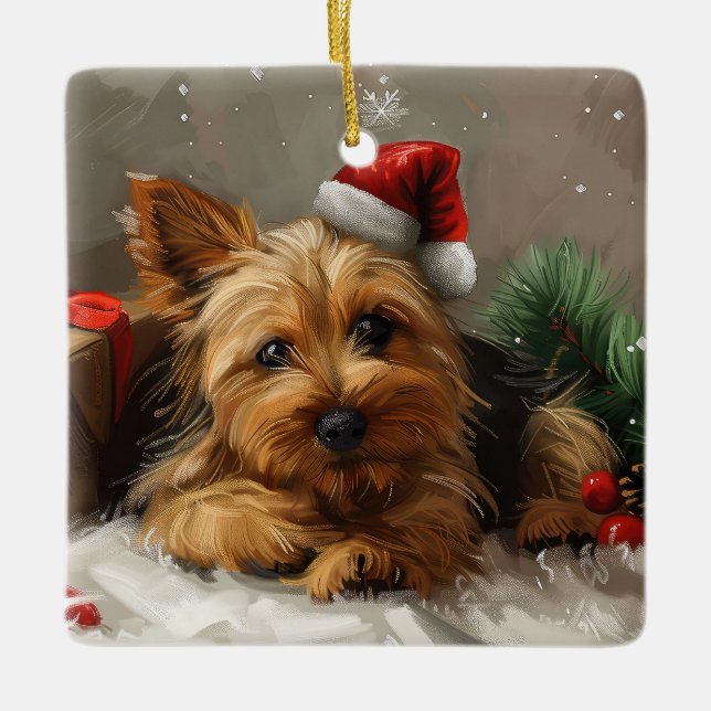 Australian Terrier Dog Christmas Festive Ceramic Ornament (Front)