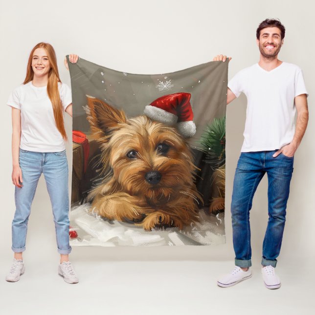 Australian Terrier Dog Christmas Festive Fleece Blanket (In Situ)
