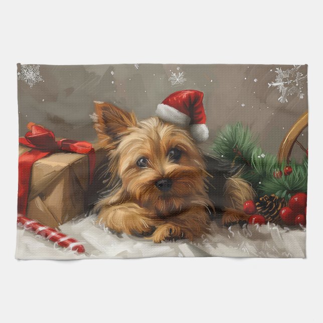 Australian Terrier Dog Christmas Festive Kitchen Towel (Horizontal)